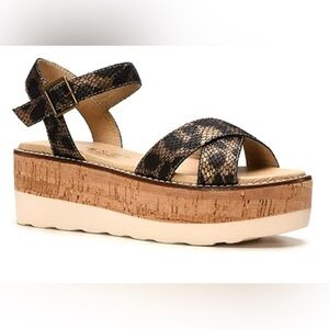 Boutique by Corky’s Fluffie Leopard Print Snakskin Platform Wedge Sandals Size 7